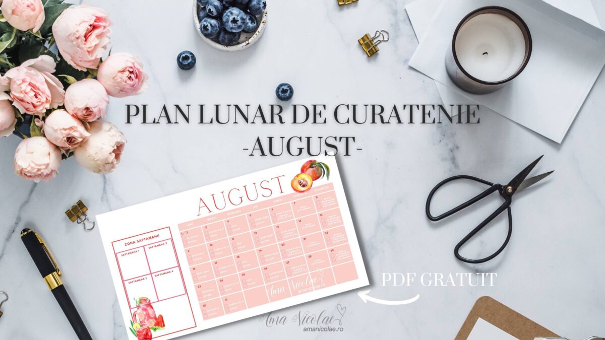 Plan lunar de curatenie – august 2021 – include PDF GRATUIT